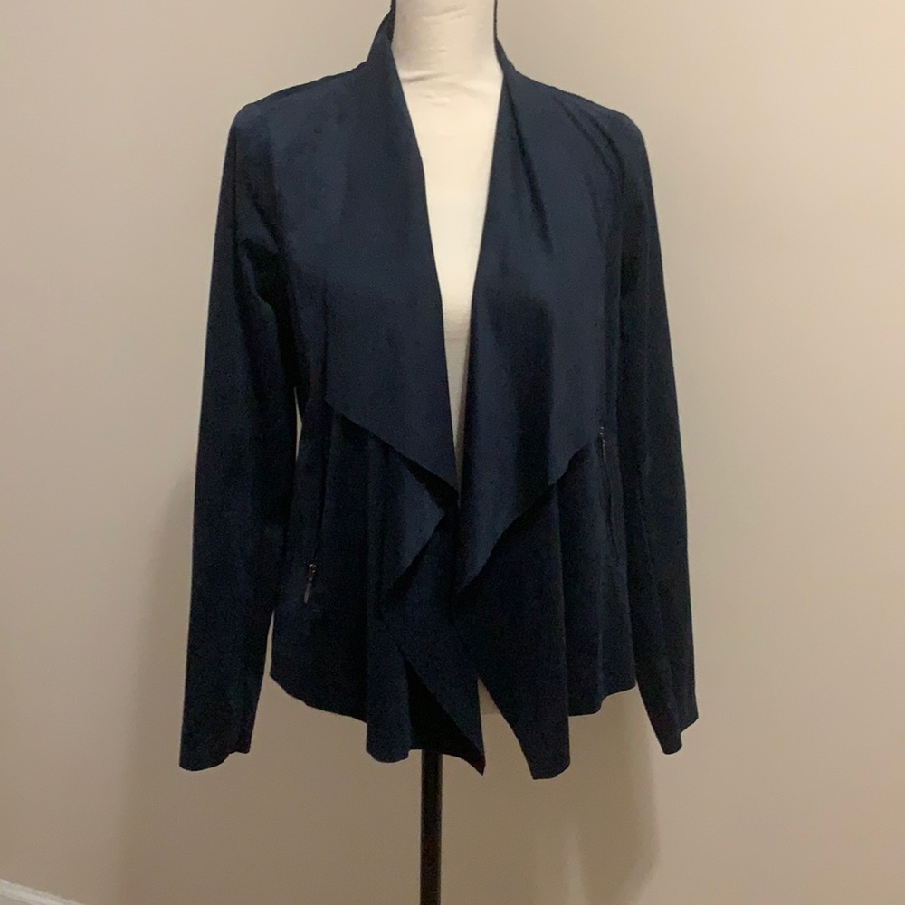 New navy faux suede jacket zip pockets